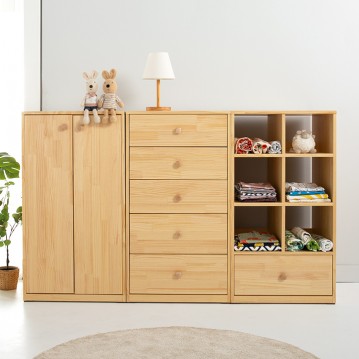 뉴레이원목3종 풀세트(5단서랍장+옷장+수납장)