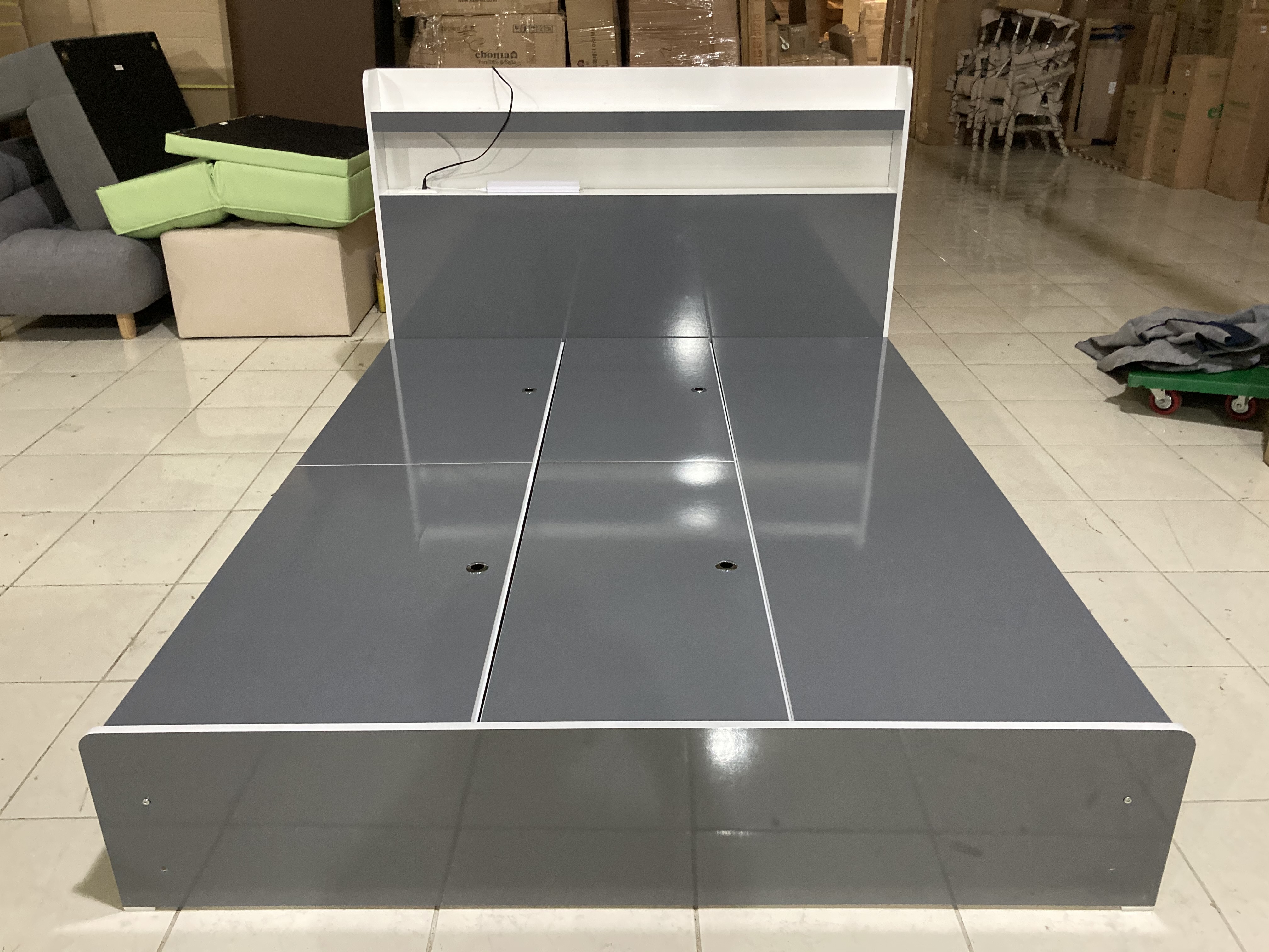 [B등급] 루시퍼 수납형 조명침대_퀸_그레이_목물