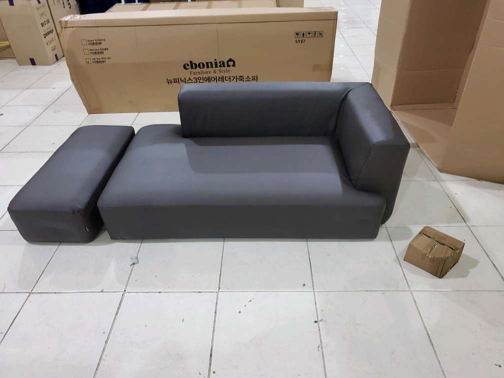 [B등급] 20210619-s10 119 무브/퍼즐패브릭룩방수가죽2인소파의자세트(수툴의자 소)_좌형_초코