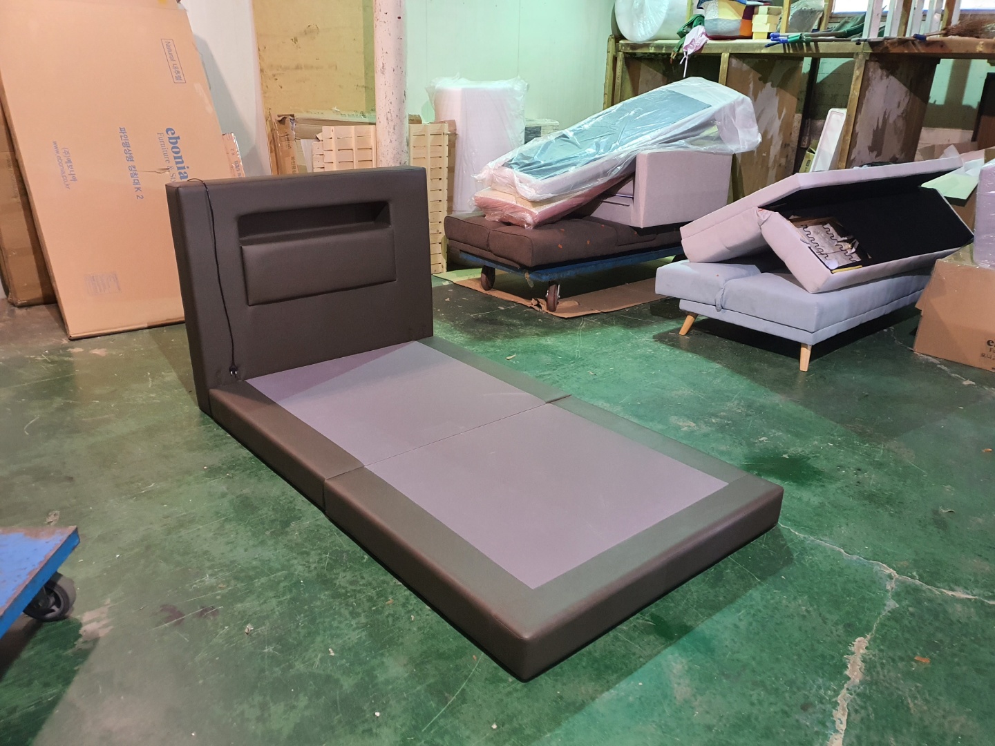[B등급] 210913-3 샘플 PU 조명침대 SS_카키그레이