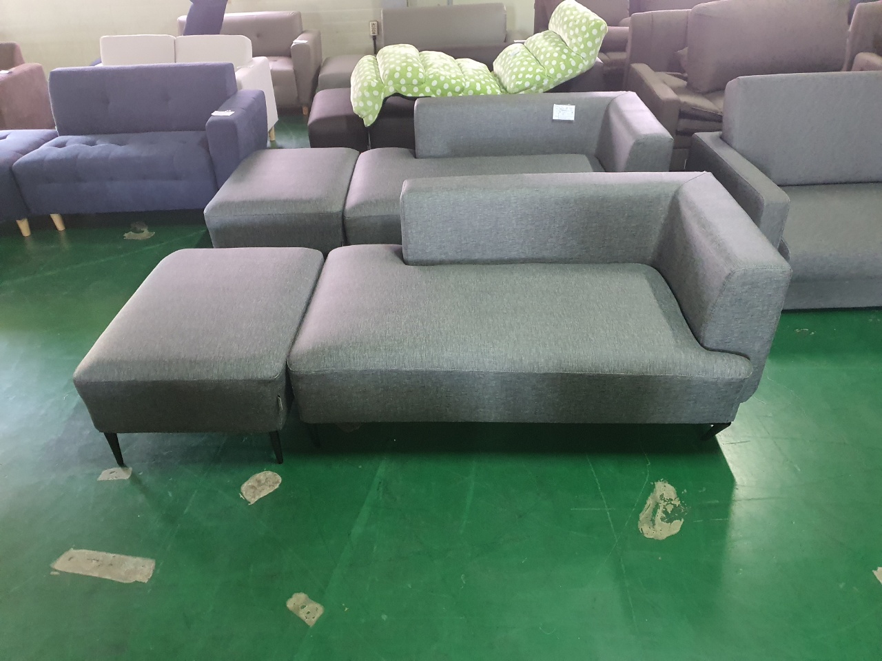[B등급] 210930-7 퍼즐좌형2인소파_스툴대포함_패브릭룩방수가죽_그레이