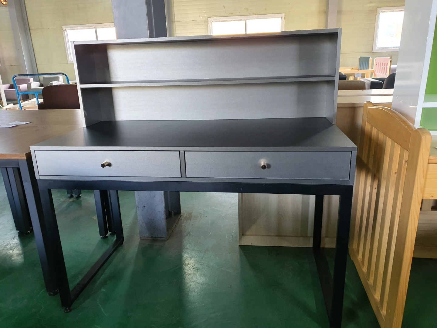 [B등급] 211020-4 메탈그레이서랍책상1200_책꽂이포함